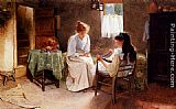 Girls Canvas Paintings - Two Girls In An Interior Winding A Skein Of Wool